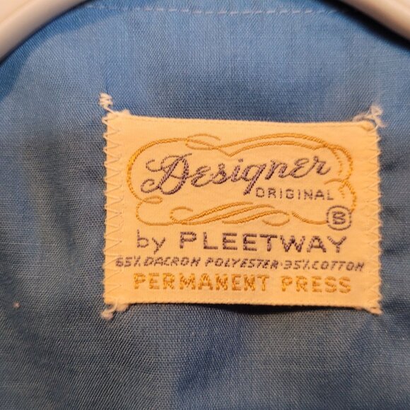 Vintage Pajama Top Pleetway Mens Blue White Trim Long Sleeve Zeus Loungearounds - Picture 2 of 9